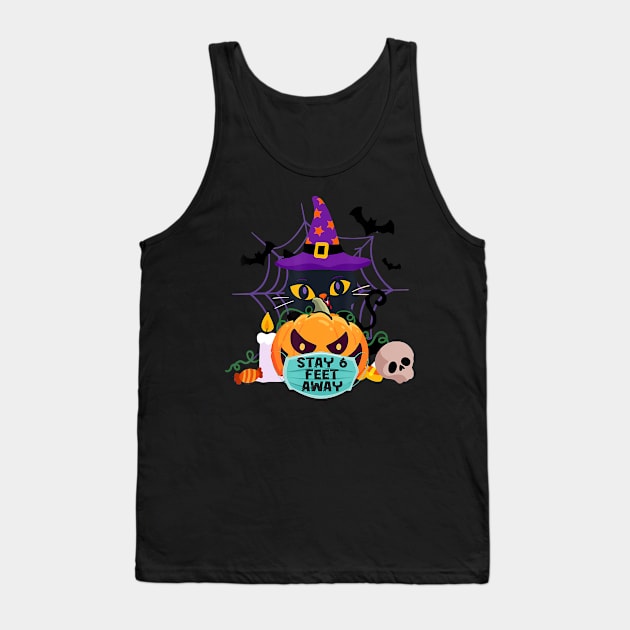 Cute Cat Halloween Pumpkin Face Mask Stay 6 Feet Quarantine Tank Top by So Bright